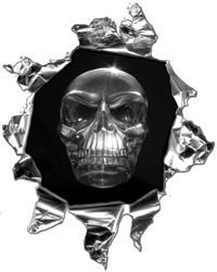 Mini Ripped Torn Metal Decal with Gray Evil Skull - 2