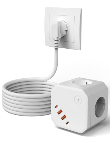 Multiprise Cube 8-en-1 avec USB C, Prise Multiple 4 AC avec Interrupteur, Protection Contre Les surtensions, Multi Prise 3680W avec Câble d’Extension 2M –...