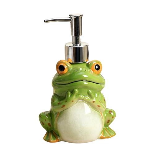 Bicuzat Ceramic Frog Soap Dispenser Refillable Lotion Bottle Animal Pattern Hand Soap Dispenser with Plastic Pump