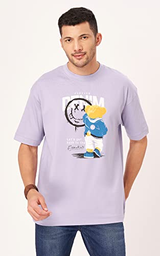 Image of ZU Mens 100% Cotton Printed Half Sleeves Oversized Drop Shoulder, Relaxed Fit T-Shirt