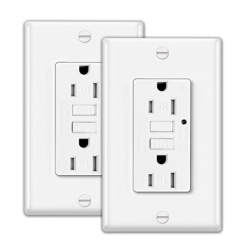 Decorator Gfci Receptacle With Led Indicator, Tamper Resistant, Weather Resistant, 15Amp, 125Volt, Wall Plate Included, Ul Listed, Etl Certified (White, 2 Pack) #TOP13