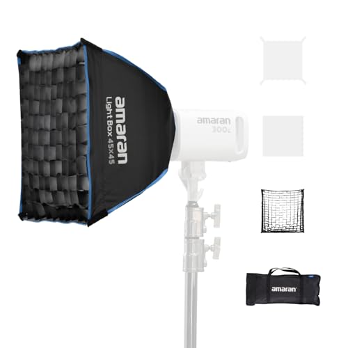 Amaran Light Box 45x45cm Softbox con Montura Bowens, Modificador de Luz Cuadrado de Instalación Rápida con Difusión & Rejilla para Foto & Video, Portátil y Ligero con Bolsa de Transporte
