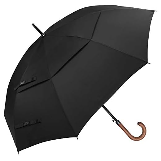 G4Free Wooden J Handle Classic Golf Umbrella Windproof Auto Open 52 Inch Large Oversized Double Canopy Vented Rainproof Cane Stick Umbrellas for Men Women (Black)