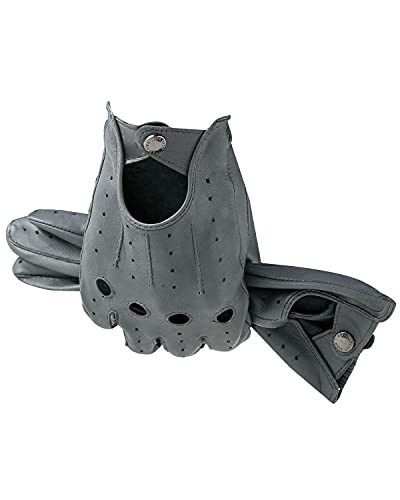 LIBO Genuine Leather Driving Gloves for Men Women, Unlined Full Finger Motorcycle Gloves, Button Closure (Non Touchscreen)