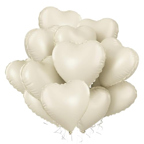 Ballon Coeur Beige, 12pcs Forme de Coeur Ballons, Ballons en Aluminium Coeur Beige, Crème Ballon Coeur Helium pour Anniversaire, Mariage, Engagement, Douche de bébé,...
