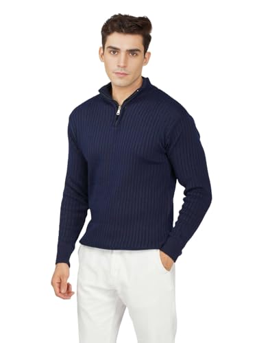 Image of LOQUE Men's Wool Blend Selection Sweater Half Zip High Neck Pullover Warm Casual Winter Wear for Office and Travel