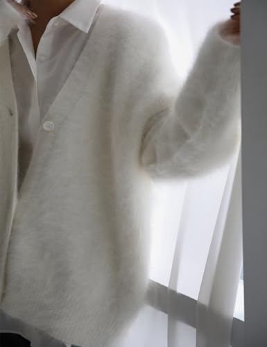 Wyeysyt Fuzzy Cardigans for Women Slouchy V Neck Long Sleeve Button Down Oversized Casual Furry Sweater 20252