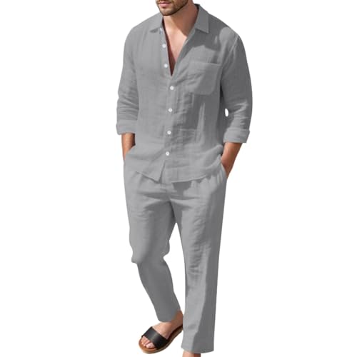 Tenues en lin pour homme ensemble de loisirs 2 pièces d'été décontracté uni