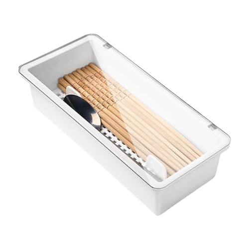 Generic Kitchen Utensil Storage Drawer - Silverware Organizer with Cover, Flatware Tray and Drainage | Transparent Cutlery Drawer Divider, Covered Utensil Storage Cutlery Tray for Home and Restaurant