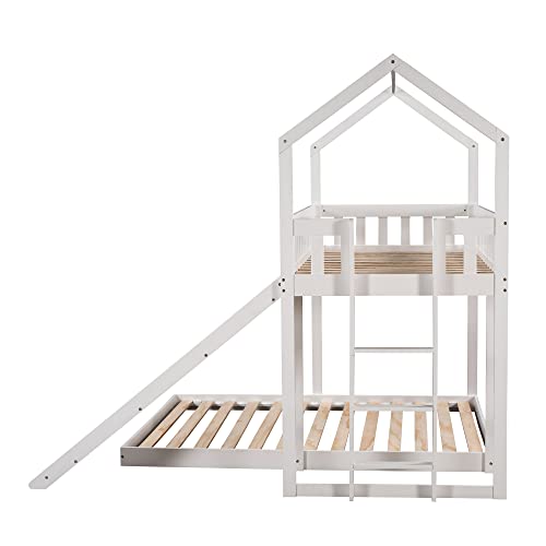 Merax PH00029 Twin Over Full House Bunk Bed With Slide And Built-In Ladder,Full-Length Guardrail,White thumb #6