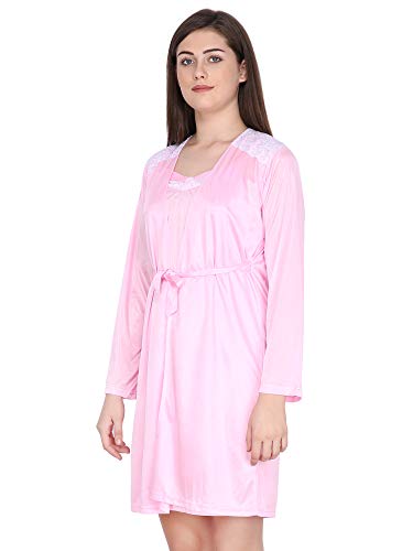 Image of Klamotten Satin Nighty and Robe Two Piece Navy Blue Women Nightdress