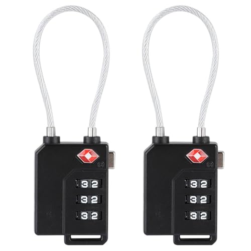 Candados de cable con combinación, 2 uds., contraseña de 3 dígitos, candado de código reiniciable con combinación de acero Tsa para equipaje de maleta de viaje