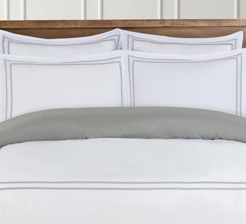 Majestic Giftware Madison Linen 4 Pcs Twin Size Bedding Set (BL56-T-4pcs) Riviera - Gray 400 TC Cotton Sateen Durable & Washable | 1 Fitted Sheet, 1 Duvet, 2 Pillowcases - Noble Collection