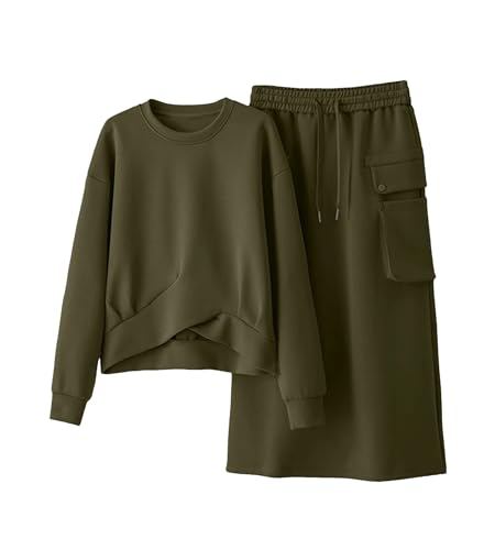 Women Spring Fall Sweatshirts Dress Sets Long Sleeve Hoodies Midi