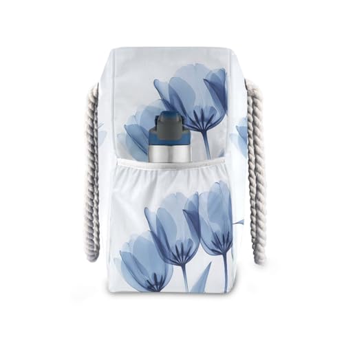 susiyo Delicate Blue Tulips Beach Bags for Women Large Travel Tote Bag Waterproof Sandproof Lightweight Swim Pool Bag for Family Outdoor3