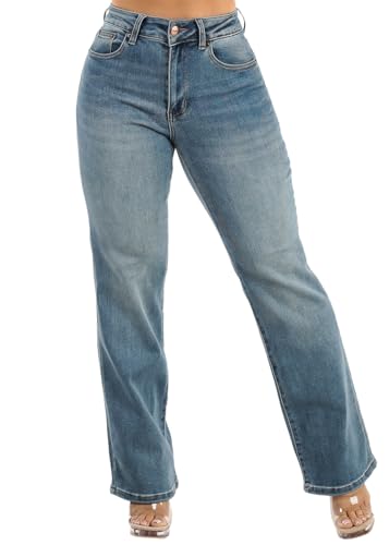 Moda Xpress Womens Juniors High Waisted Stretchy Straight Wide Leg Flared Jeans for Women