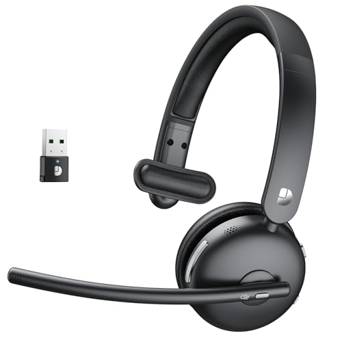 Wireless Headset with Mic for Work, 70H Battery & AI Noise Cancelling, Bluetooth 5.3 Headsets with Mute Function, Single-Ear Wireless Headset & USB Dongle, Fit for PC/Laptop/Teams/Skype/Call Center