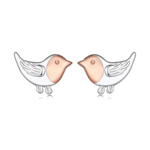 Kerraom Pendientes de Pájaro Plata 925 - Pendientes Pequeños para Mujer y Niña, Hipoalergénicos, Regalo Joyería con Animales, Aretes de Petirrojo