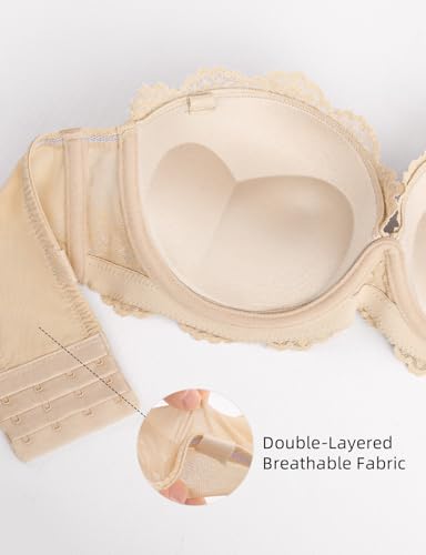 Image of Strapless Push Up Bra Heavily Padded Add Cup Balcony Multiway Bras | Non-slip Sexy Lace Convertible Bras with Clear Straps & Wired Support for Small Breast