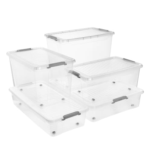 keeeper Unterbettbox mit Deckel, 77 x 38 x 16 cm, 33 L, Aufbewahrungsbox, Transparent