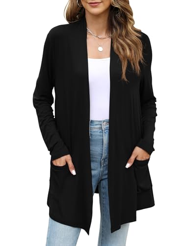 Yekaty Womens Lightweight Cardigans Open Front Long Sleeve Drape Kimono Cardigan Sweaters with Pockets