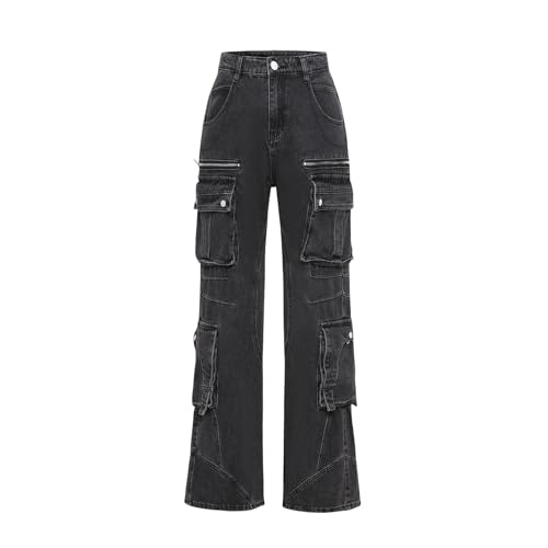 Men Baggy Cargo Loose Fit Multiple Pockets Denim Jeans Streetwear Wide Leg Denim Pants