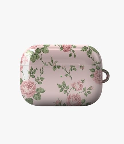 Image of Vintage Floral Case Compatible with AirPods Pro 1, Cute Blush Pink Rose Flower Protective Hard Cover with Keychain Loop, Aesthetic Botanical Earbud Accessories for Women and Girls