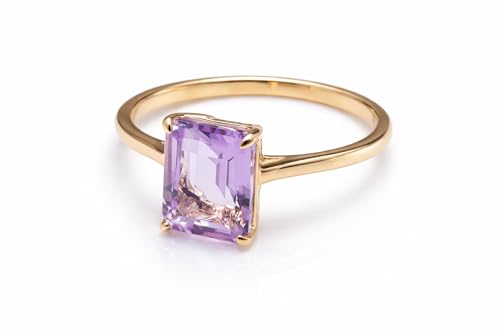 PERORNO Bague de Fiançailles en Or Jaune 18 Carats avec Améthyste Octogonale 10 x 8 mm – Bague Élégante pour Femme, Cadeau de Mariage Unique et Raffiné