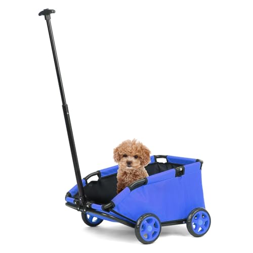 4 Wheels Folding Pet Stroller for Small Dogs Cats,Dog Wagon for Small Dogs with Safety Rope,Dog Baby Carriages Travel, Walking, Vet Visits (Blue)