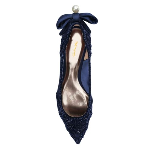 XYD Women Elegant Pointed Toe Rhinestones Studded Flats Back Pearl Bowknot Mesh Slip-on Wedding Bride Ballet Shoes2