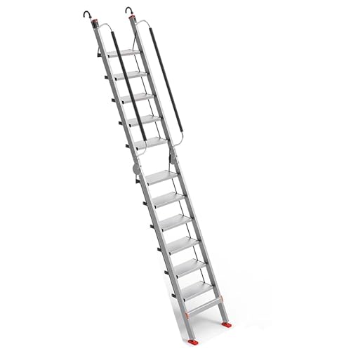 Scala pieghevole in alluminio con gancio per una maggiore sicurezza, ideale per tetto, garage, pozzo finestra e accesso al letto alto, 11 gradini h-320 cm/10,5 piedi