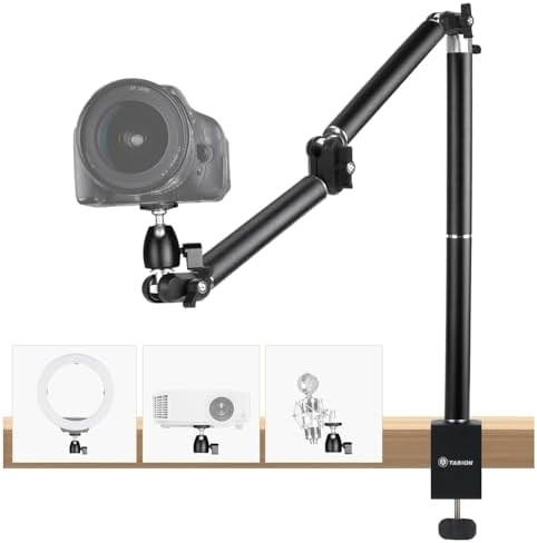 TARION Overhead Kamera Tischstativ Flexibler Gelenkarm Klemmstativ TKA01-L | Robuste Tischhalterung mit 1/4" Schraube für DSLR Ringlicht Projektor Video-Overhead-Setups