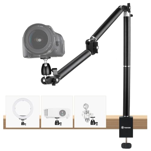 TARION Overhead Desk Camera Mount - Heavy Duty Desktop DSLR Stand with Articulating Arm Ballhead with C Clamp Flexible Camera Arm with 1/4'' Screw for Photograhpy TKA01-L (Upgraded Version)