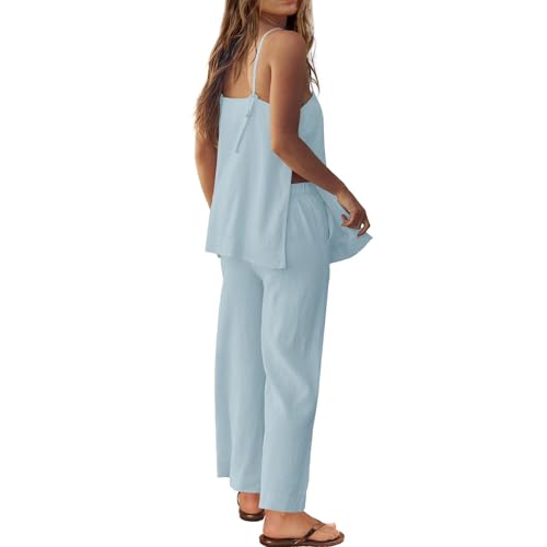 Conjunto dos piezas mujer de pantalón ancho y top cómodo para vacaciones y paseos por la playa