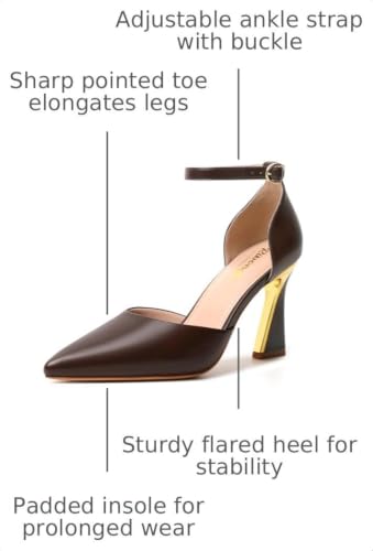 Image of RIBONGZ Comfortable Kitten Heels for Women Pointed Closed Toe Ankle Strap Buckle Heels Slip on Low Heel Church Pumps Wedding Bridal Party Dressy Shoes