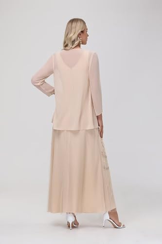 Clothfun Simple Chiffon Long Sparkly Mother of The Bride Dress 2025 Sparkly Wedding Guest Dress with Jacket CY134CC2
