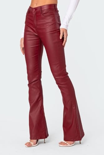 Women Faux Leather Flare Pants PU High Waisted Skinny Bell Bottoms Leggings Trendy Bootcut Pants with Slant Pocket2