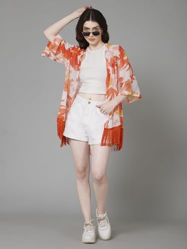 Image of PURYS Floral Print Shrug for Women | Lightweight Georgette Kimono| Versatile Casual Shrug for Layering and Summer Fashion