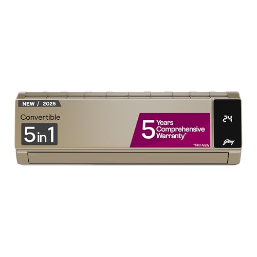 Image of Godrej 1.6 Ton 3 (5 Years Comprehensive Warranty) 5-In-1 Convertible Cooling, Inverter Split AC (Copper, 2025 Model, Heavy duty cooling at 52 C, AC 1.6T SIC 18MTC3 SZR IOT, Champagne Gold)