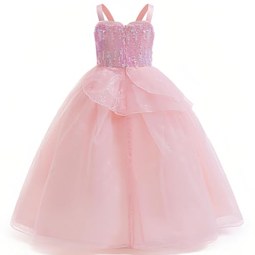 Girl Sequins Tulle Dress Princess Party Prom Ball Gown Pink Witch Dresses with Crown and Wand4