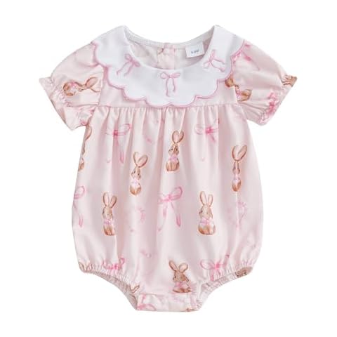 Sprifallbaby Valentines Baby Girl Outfit Short Sleeve Doll Collar Bubble Romper Summer Plaid Heart Smocked Bodysuit (Multi-color, 12-18 Months) Cover