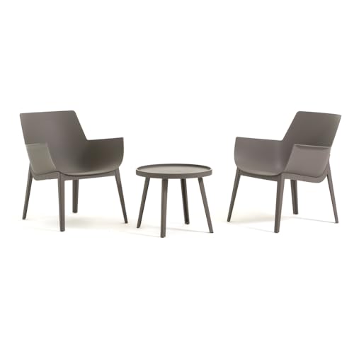 Set Betty avec 2 Fauteuils et Table Basse de Jardin Extérieure en Polypropylène Renforcé de Fibre de Verre - Piscine, Balcon Ergonomique (Set avec Table...