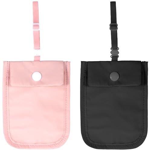 2 PCS Bra Wallet for Women, Hidden Undercover Bra Pouch for Women, Pocket Bra to Keep Valuables Safe, Under Clothes Money Belt Pouch Secret for Passport Money Valuables (Black, Pink)