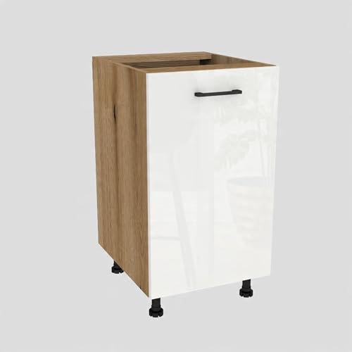 Laclar Unterschrank Küche Capri 45x82x48,5 cm - Küchenunterschrank - 1-türig - Soft-Close Scharniere - Küchenschrank - Selbstmontage - Küchenunterschrank - Eiche Evoke, weißes Acryl Hochglanz Laclar Unterschrank Küche Capri 45x82x48,5 cm - Küchenunterschrank - 1-türig - Soft-Close Scharniere - Küchenschrank - Selbstmontage - Küchenunterschrank - Eiche Evoke, weißes Acryl Hochglanz
