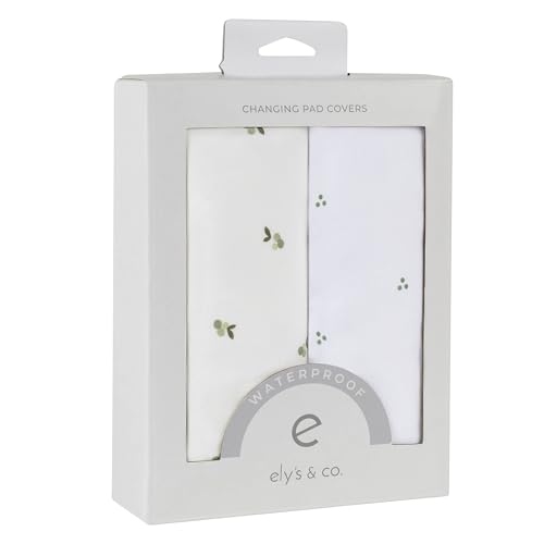 Image of Ely's & Co. Patent Pending Waterproof Changing Pad Cover Sheets, 100% Cotton with Waterproof Lining – 2 Pack Fitted Cradle Sheet Set, Berry and Cluster Dot (Sage) 34” x 17”