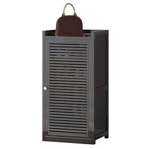 GTHTUHFD Armario Moderno De Madera para Zapatos con Puertas De Lamas Y Estantes Ajustables. Armario Independiente para Recibidor O Pasillo. Elegante Zapatero Marrón/Neg,6 Tiers-Black