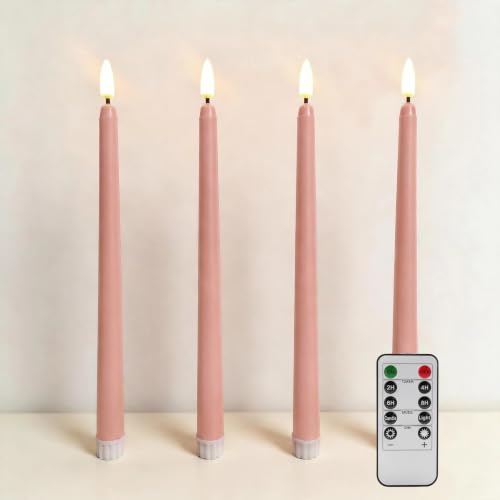 Image of Dusty Pink Flameless Taper Candles with Remote Set of 4