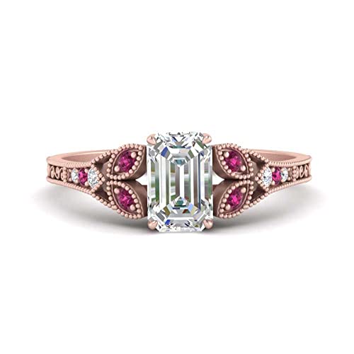 Bague de fiançailles plaqué or rose avec pierre émeraude rétro éclatante