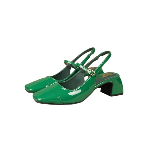 Image of Theater Women Twiggy Mary Jane Block Heel Sandals with Square Toe and Adjustable Buckle Slingback | Cushioned Comfort for Office & Formal Wear