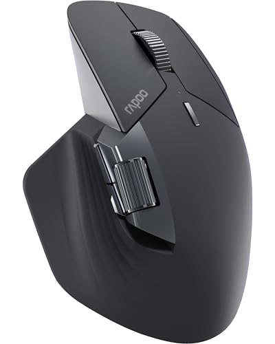 Rapoo MT760L wireless Mouse silent - USB Wireless 2.4G und Bluetooth Maus kabellos, bis 4000 DPI, leiser klick, Multi Device, Daumenscrollrad, Akku, für PC, Mac, grau-schwarz 3